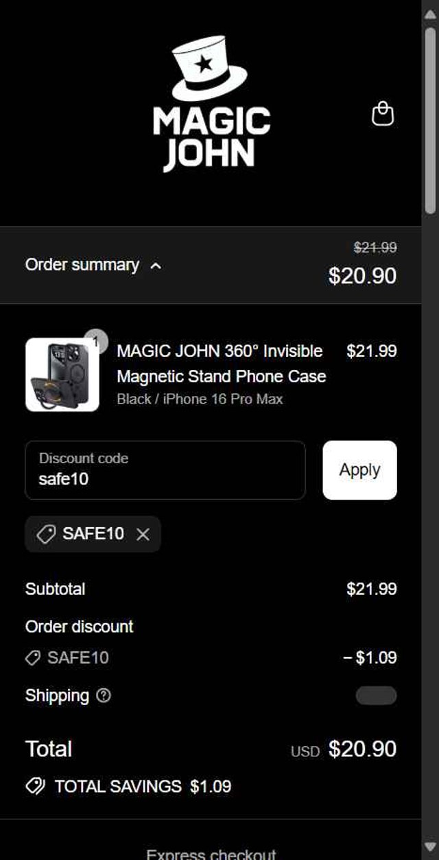 MagicJohn checkout page showing MagicJohn promo code box | Screenshot taken by SimplyCodes community member on Sep 4, 2025