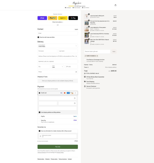 Magic Linen checkout page showing Magic Linen discount code box | Screenshot taken by SimplyCodes community member on Sep 4, 2025