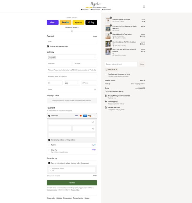Magic Linen checkout page showing Magic Linen discount code box | Screenshot taken by SimplyCodes community member on Sep 4, 2025