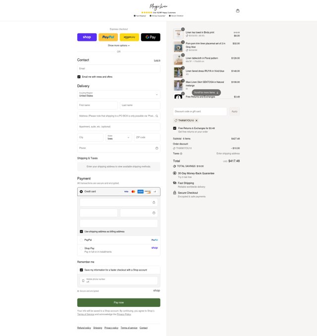 Magic Linen checkout page showing Magic Linen discount code box | Screenshot taken by SimplyCodes community member on Sep 4, 2025