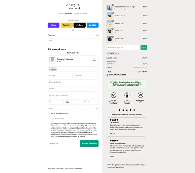 Magic Mind checkout page showing Magic Mind discount code box | Screenshot taken by SimplyCodes community member on Sep 5, 2025