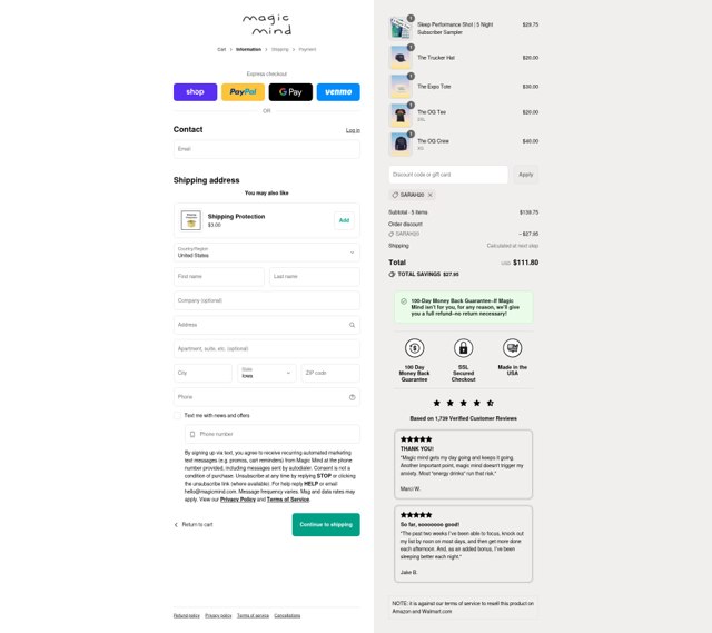 Magic Mind checkout page showing Magic Mind discount code box | Screenshot taken by SimplyCodes community member on Sep 5, 2025