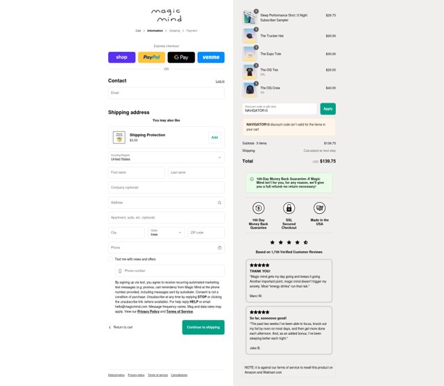 Magic Mind checkout page showing Magic Mind discount code box | Screenshot taken by SimplyCodes community member on Sep 5, 2025
