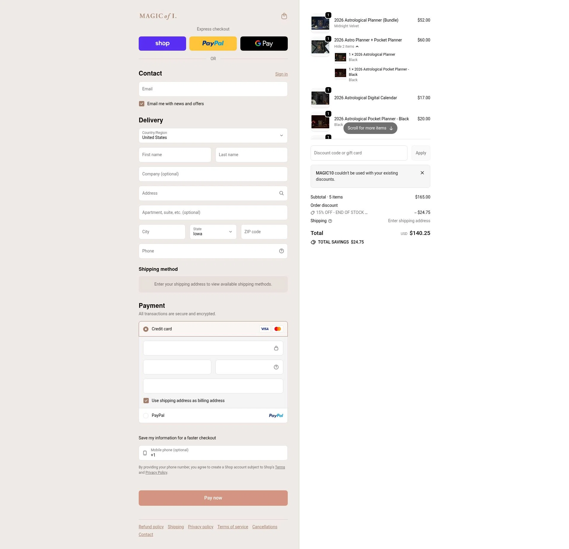 Magic of I checkout page showing Magic of I discount code box | Screenshot taken by SimplyCodes community member on Jan 31, 2026