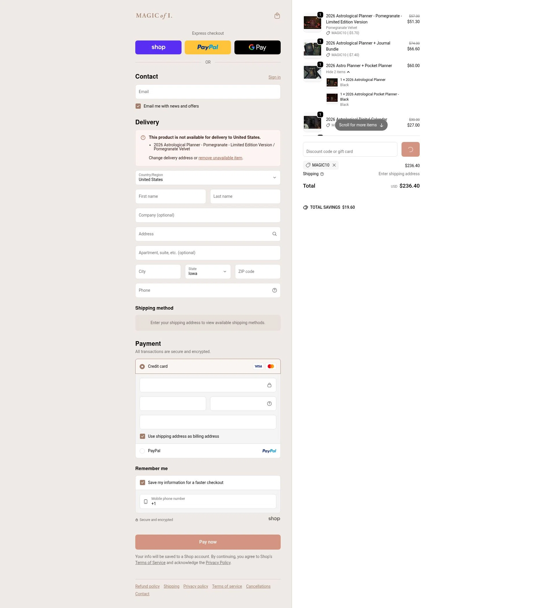 Magic of I checkout page showing Magic of I discount code box | Screenshot taken by SimplyCodes community member on Jan 26, 2026