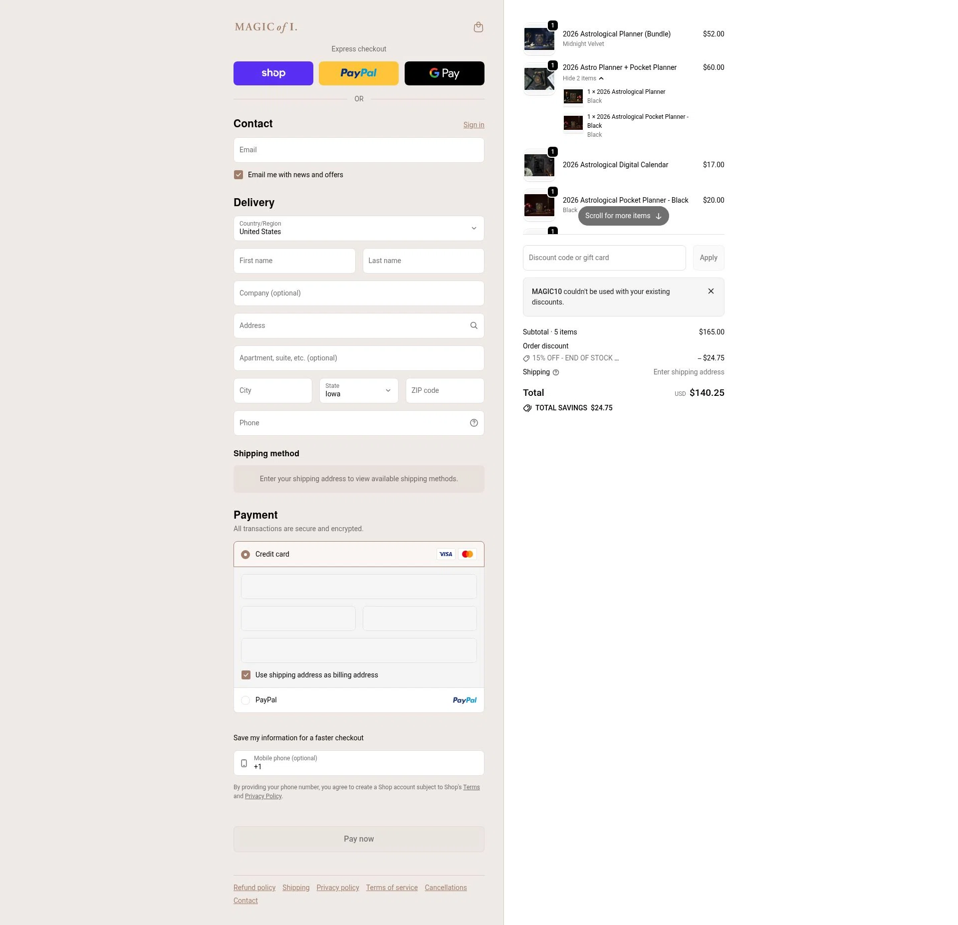 Magic of I checkout page showing Magic of I discount code box | Screenshot taken by SimplyCodes community member on Feb 4, 2026