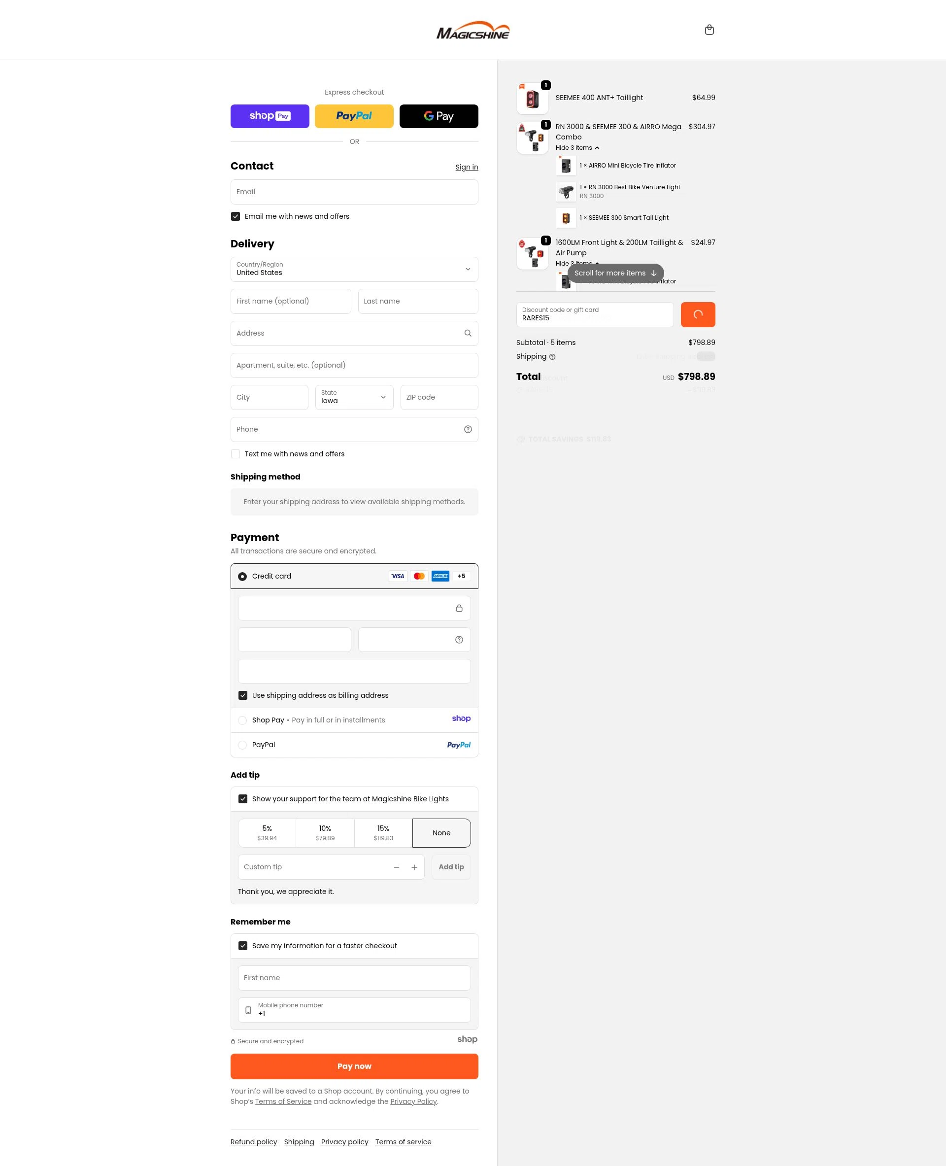 Magicshine US checkout page showing Magicshine US promo code box | Screenshot taken by SimplyCodes community member on Jan 7, 2026
