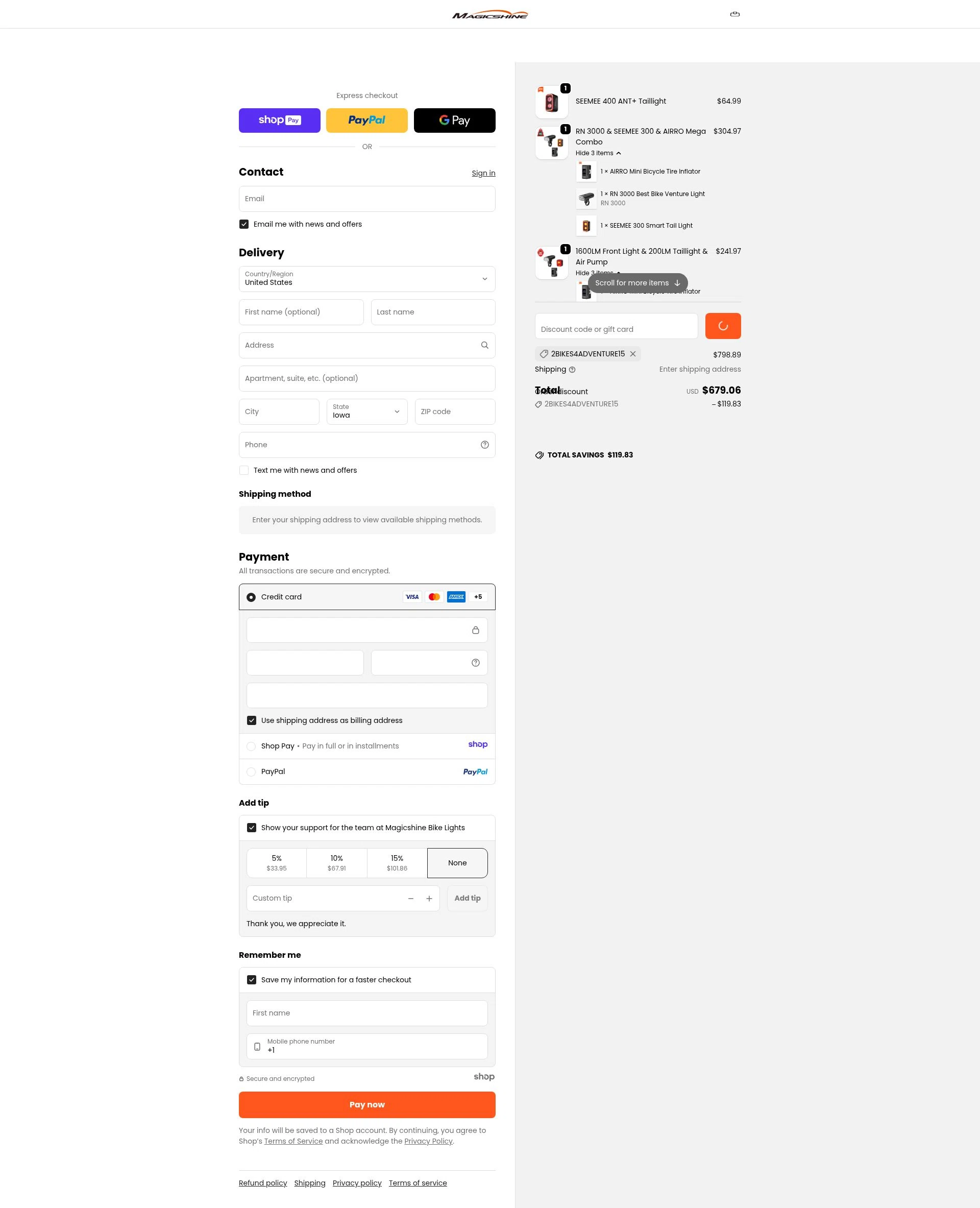 Magicshine US checkout page showing Magicshine US promo code box | Screenshot taken by SimplyCodes community member on Jan 7, 2026