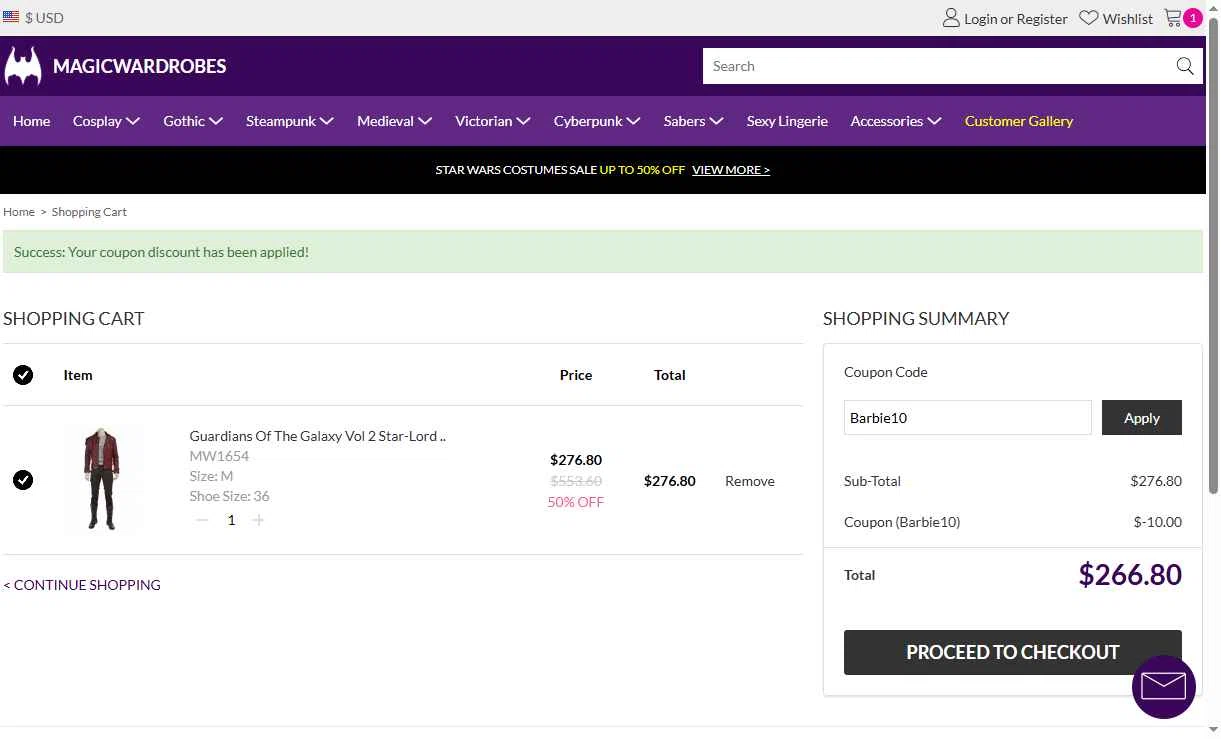 Magic Wardrobes checkout page showing Magic Wardrobes coupon code box | Screenshot taken by SimplyCodes community member on Jul 29, 2025