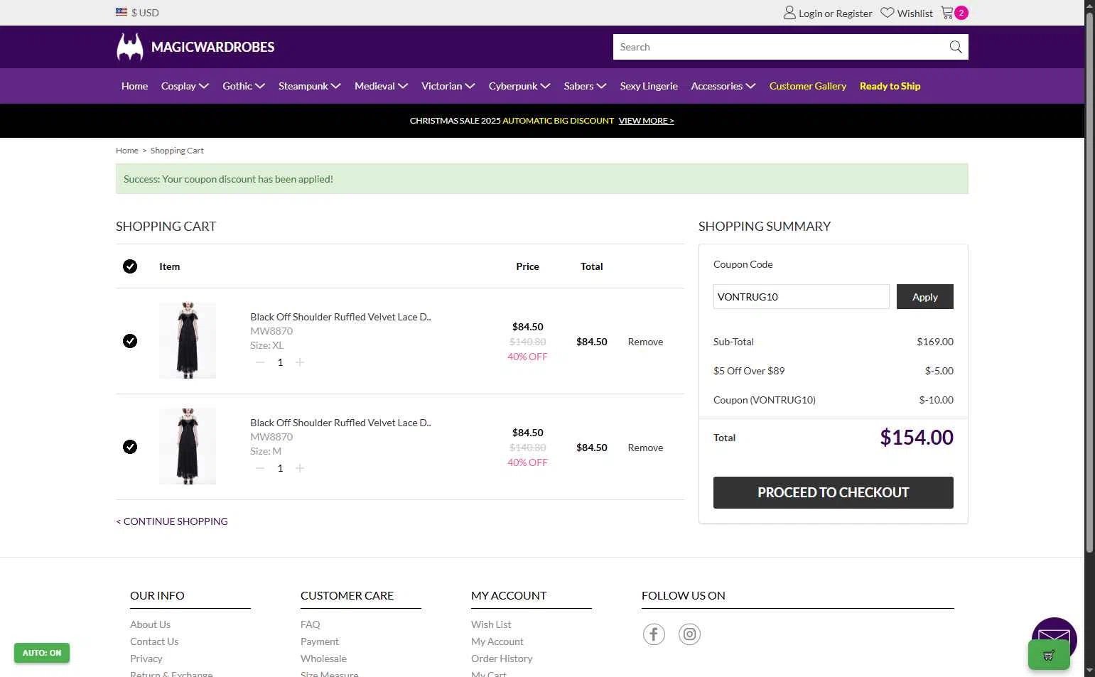 Magic Wardrobes checkout page showing Magic Wardrobes coupon code box | Screenshot taken by SimplyCodes community member on Dec 5, 2025