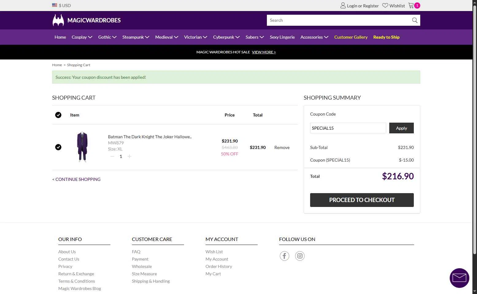 Magic Wardrobes checkout page showing Magic Wardrobes coupon code box | Screenshot taken by SimplyCodes community member on Jan 16, 2026