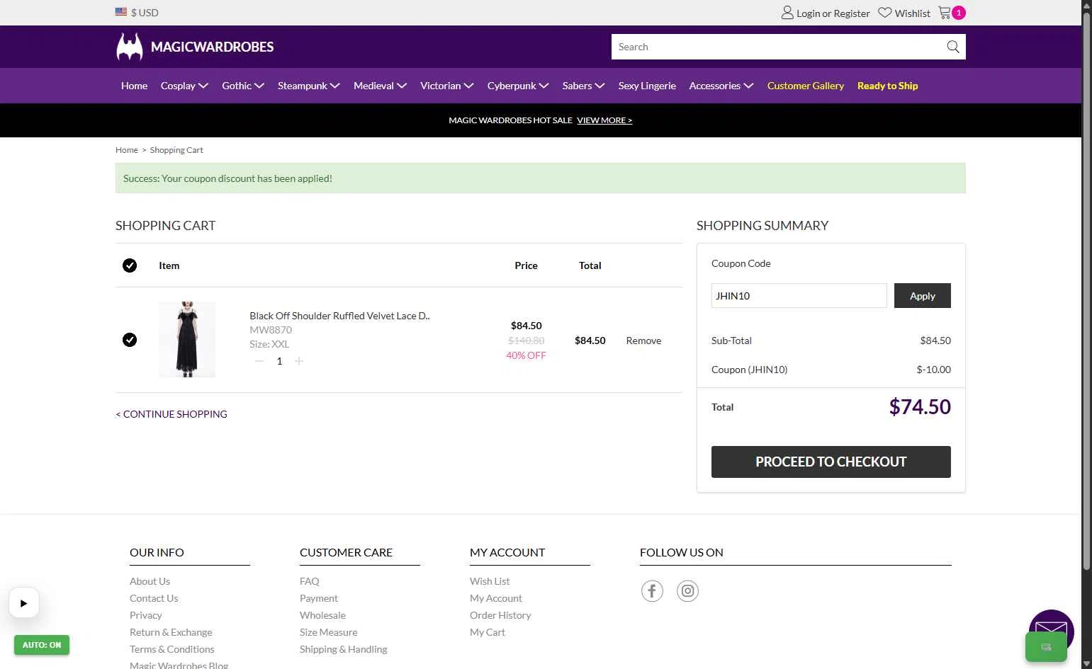 Magic Wardrobes checkout page showing Magic Wardrobes coupon code box | Screenshot taken by SimplyCodes community member on Jan 16, 2026