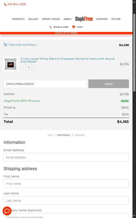Magikflame checkout page showing Magikflame coupon code box | Screenshot taken by SimplyCodes community member on May 15, 2025