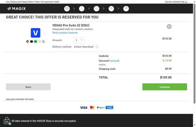 Magix checkout page showing Magix promo code box | Screenshot taken by SimplyCodes community member on Jul 17, 2025