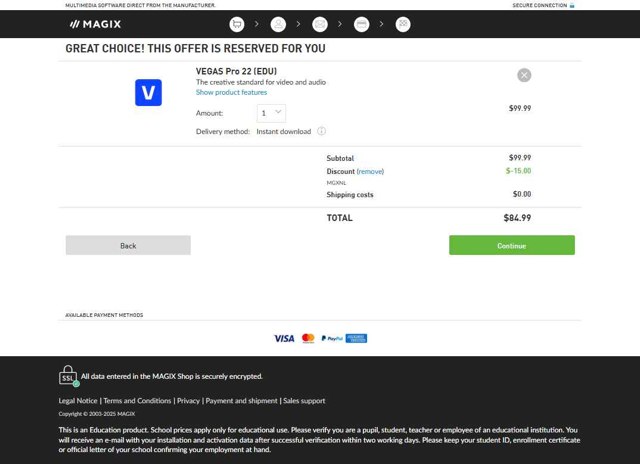 Magix checkout page showing Magix promo code box | Screenshot taken by SimplyCodes community member on Jul 17, 2025