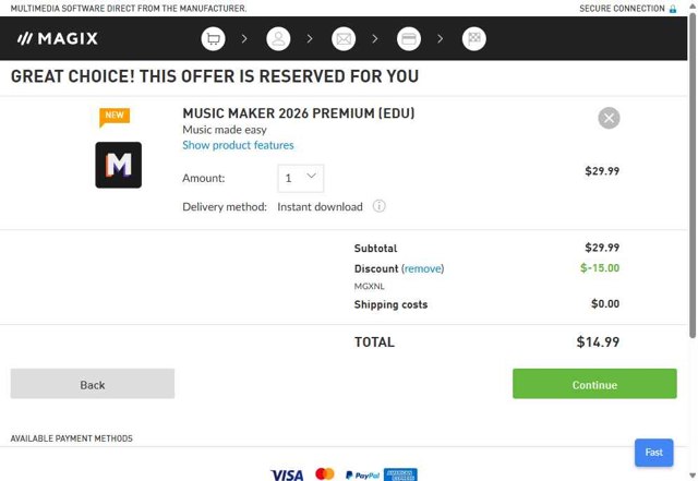 Magix checkout page showing Magix promo code box | Screenshot taken by SimplyCodes community member on Jul 9, 2025