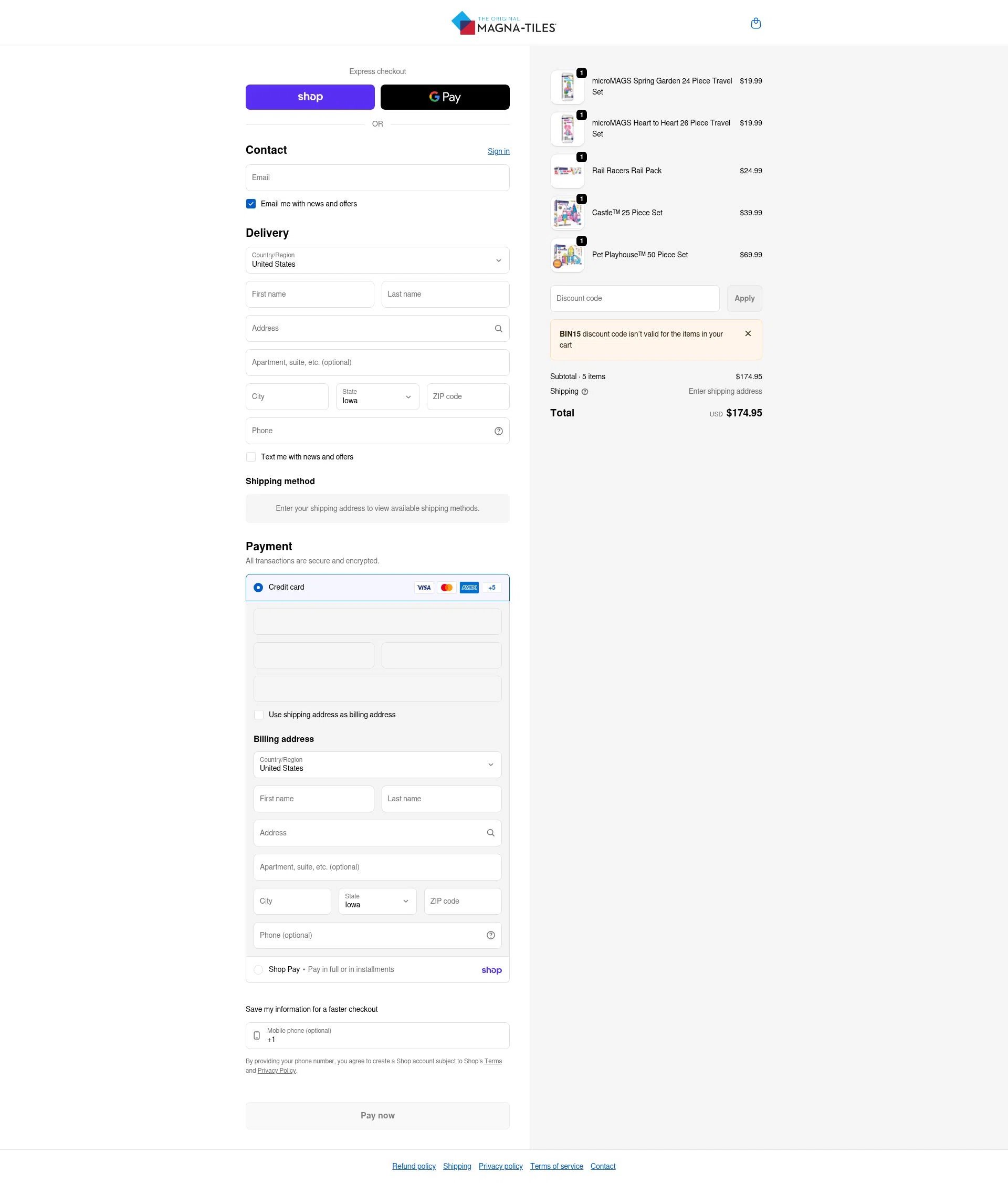 Magna-Tiles checkout page showing Magna-Tiles coupon code box | Screenshot taken by SimplyCodes community member on Jan 30, 2026