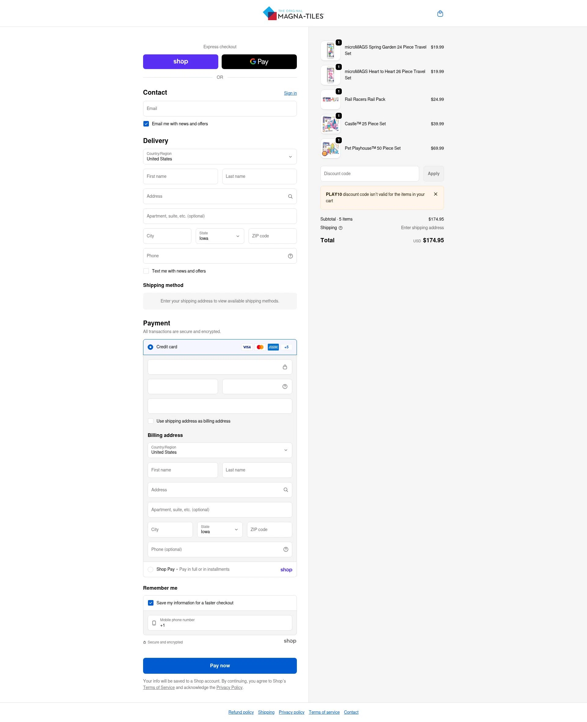 Magna-Tiles checkout page showing Magna-Tiles coupon code box | Screenshot taken by SimplyCodes community member on Jan 26, 2026