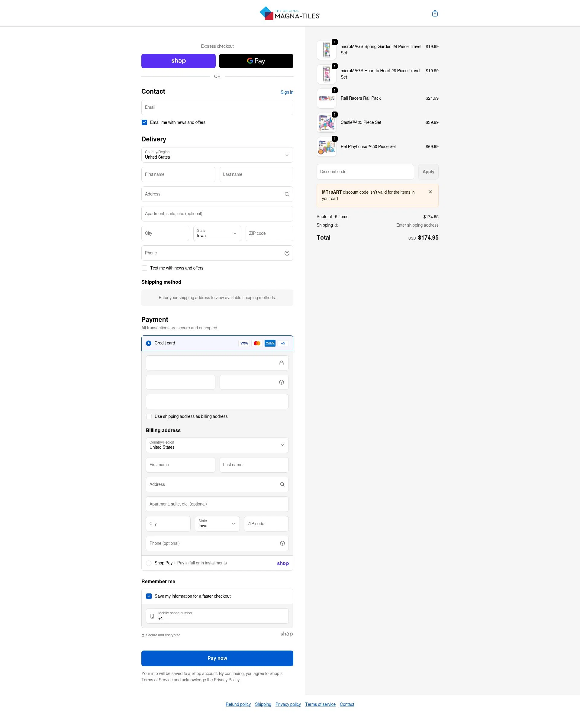 Magna-Tiles checkout page showing Magna-Tiles coupon code box | Screenshot taken by SimplyCodes community member on Jan 26, 2026