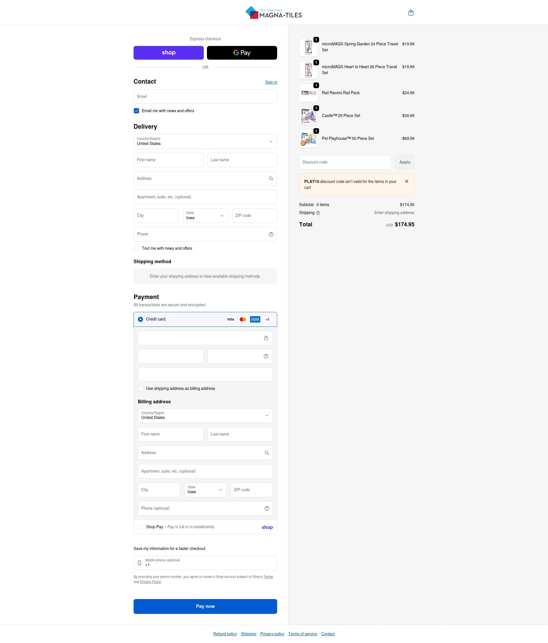 Magna-Tiles checkout page showing Magna-Tiles coupon code box | Screenshot taken by SimplyCodes community member on Feb 4, 2026