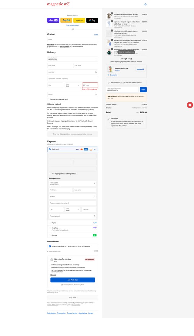 Magnetic Me checkout page showing Magnetic Me discount code box | Screenshot taken by SimplyCodes community member on Aug 26, 2025