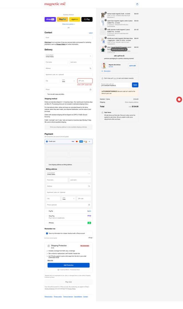 Magnetic Me checkout page showing Magnetic Me discount code box | Screenshot taken by SimplyCodes community member on Aug 26, 2025