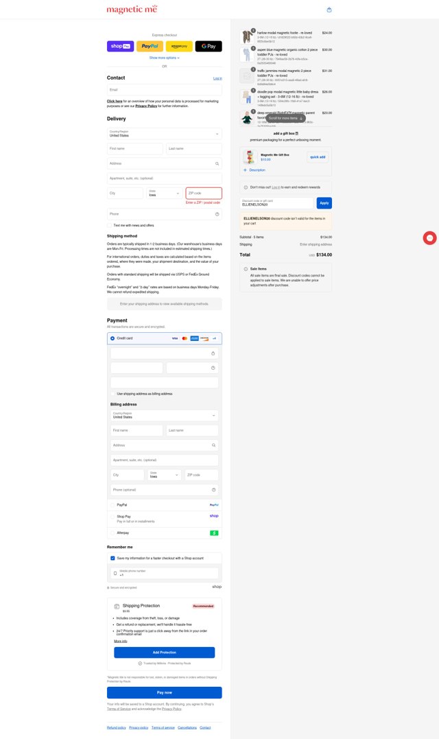 Magnetic Me checkout page showing Magnetic Me discount code box | Screenshot taken by SimplyCodes community member on Aug 26, 2025
