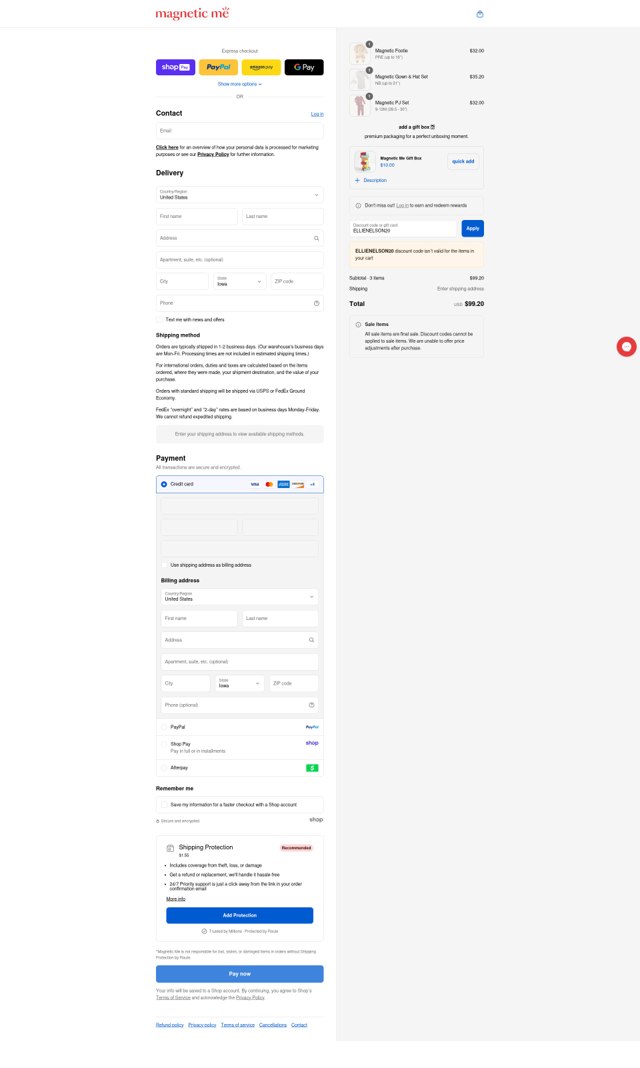Magnetic Me checkout page showing Magnetic Me discount code box | Screenshot taken by SimplyCodes community member on Aug 22, 2025