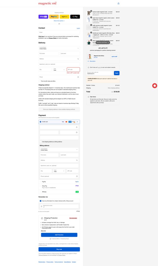 Magnetic Me checkout page showing Magnetic Me discount code box | Screenshot taken by SimplyCodes community member on Aug 26, 2025