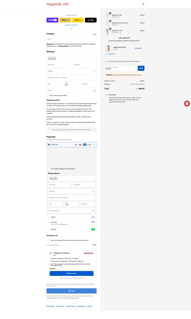 Magnetic Me checkout page showing Magnetic Me discount code box | Screenshot taken by SimplyCodes community member on Aug 22, 2025