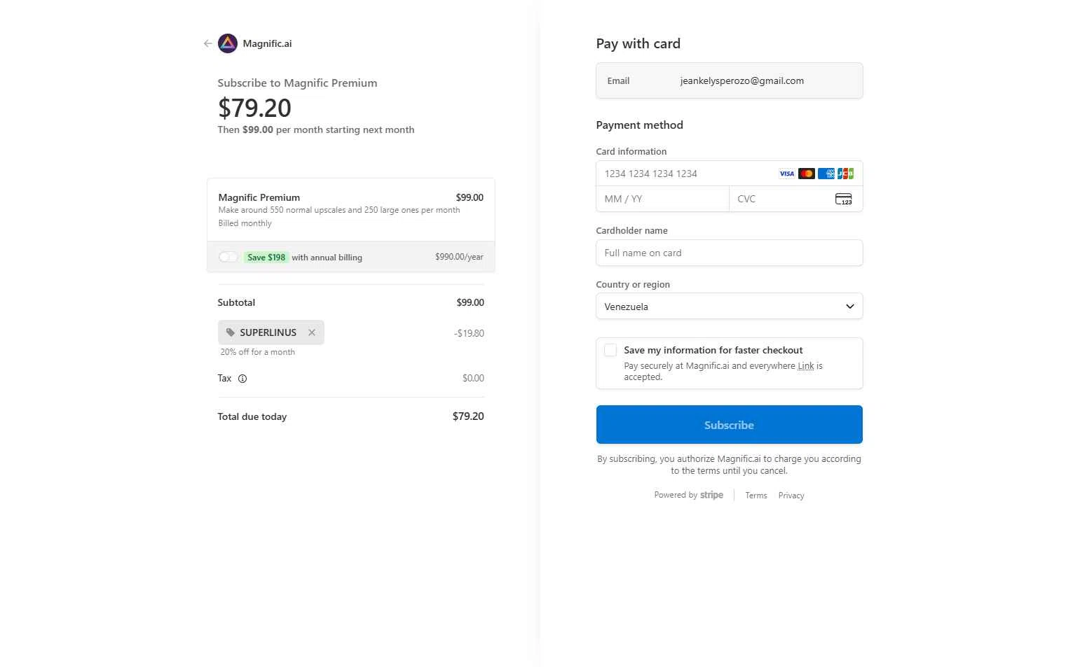 Magnific AI checkout page showing Magnific AI promo code box | Screenshot taken by SimplyCodes community member on Dec 27, 2025