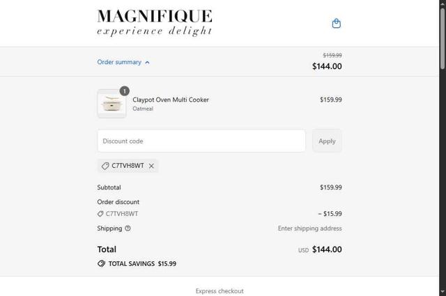 Magnifique checkout page showing Magnifique discount code box | Screenshot taken by SimplyCodes community member on Sep 10, 2025