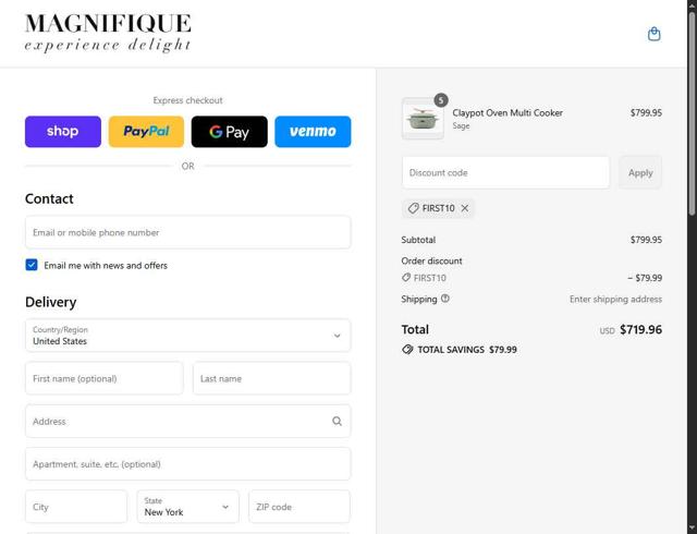 Magnifique checkout page showing Magnifique discount code box | Screenshot taken by SimplyCodes community member on Sep 5, 2025