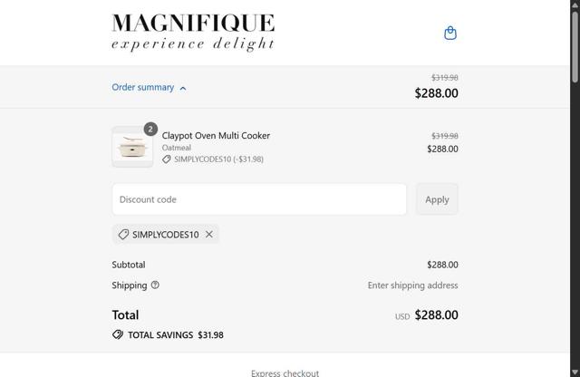 Magnifique checkout page showing Magnifique discount code box | Screenshot taken by SimplyCodes community member on Sep 5, 2025