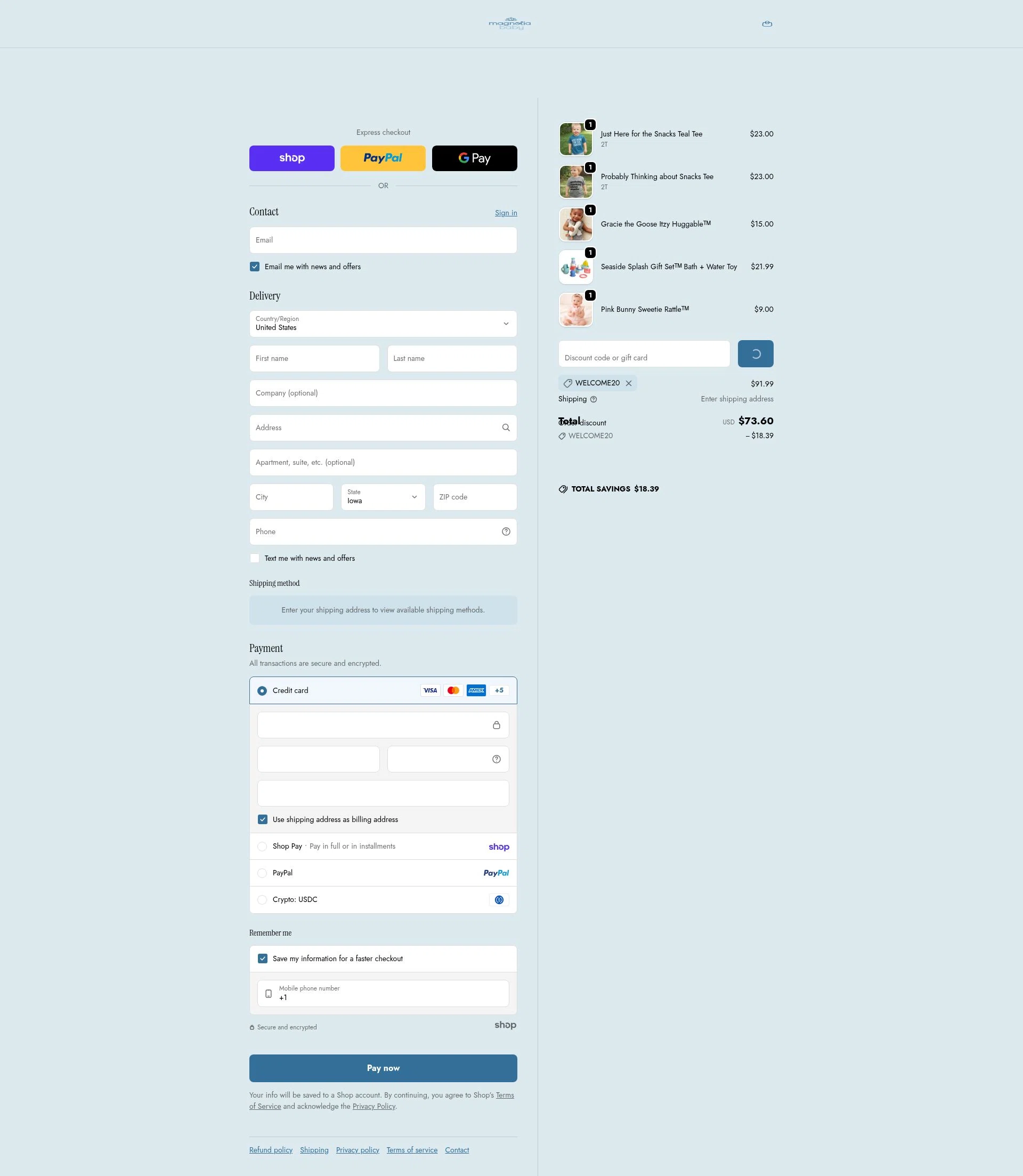 Magnolia Baby checkout page showing Magnolia Baby discount code box | Screenshot taken by SimplyCodes community member on Jan 23, 2026
