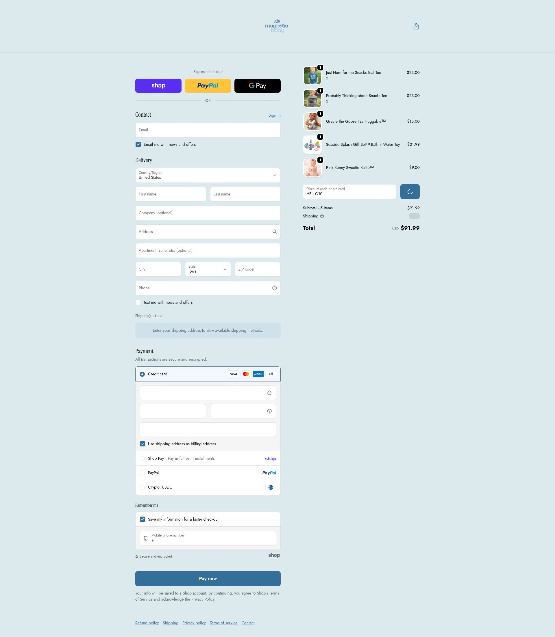 Magnolia Baby checkout page showing Magnolia Baby discount code box | Screenshot taken by SimplyCodes community member on Jan 23, 2026