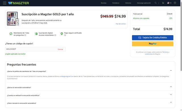 Magzter checkout page showing Magzter coupon code box | Screenshot taken by SimplyCodes community member on Sep 5, 2025