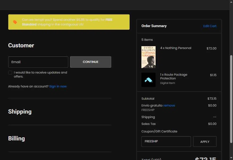 MahoganyBooks checkout page showing MahoganyBooks promo code box | Screenshot taken by SimplyCodes community member on May 19, 2025