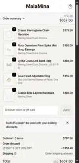 maia15 coupon verification screenshot