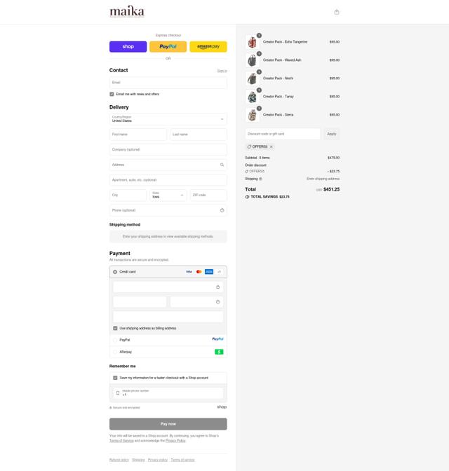 Maika checkout page showing Maika discount code box | Screenshot taken by SimplyCodes community member on Sep 10, 2025