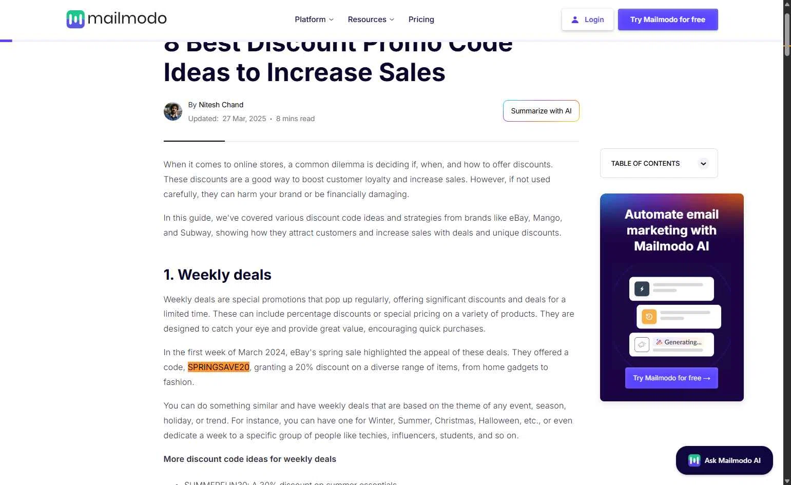 Mailmodo checkout page showing Mailmodo promo code box | Screenshot taken by SimplyCodes community member on Jan 11, 2026