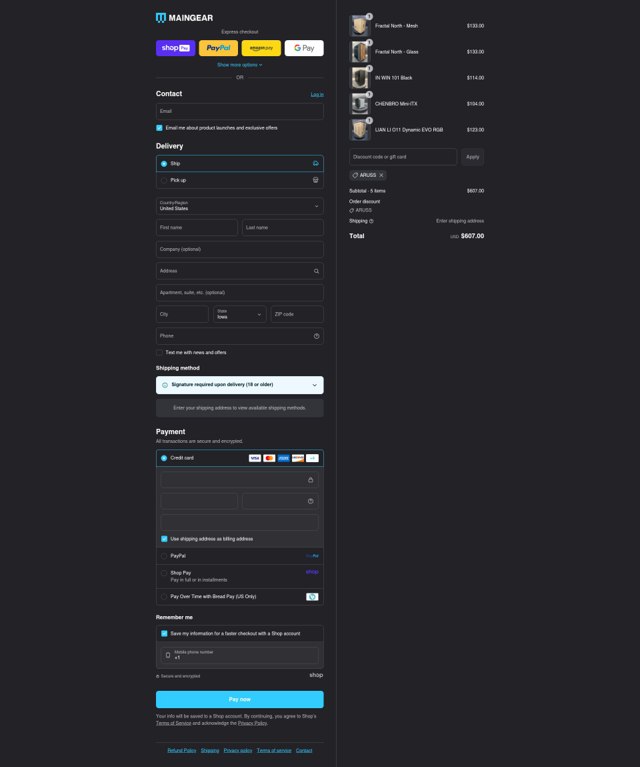 Maingear checkout page showing Maingear discount code box | Screenshot taken by SimplyCodes community member on Aug 25, 2025