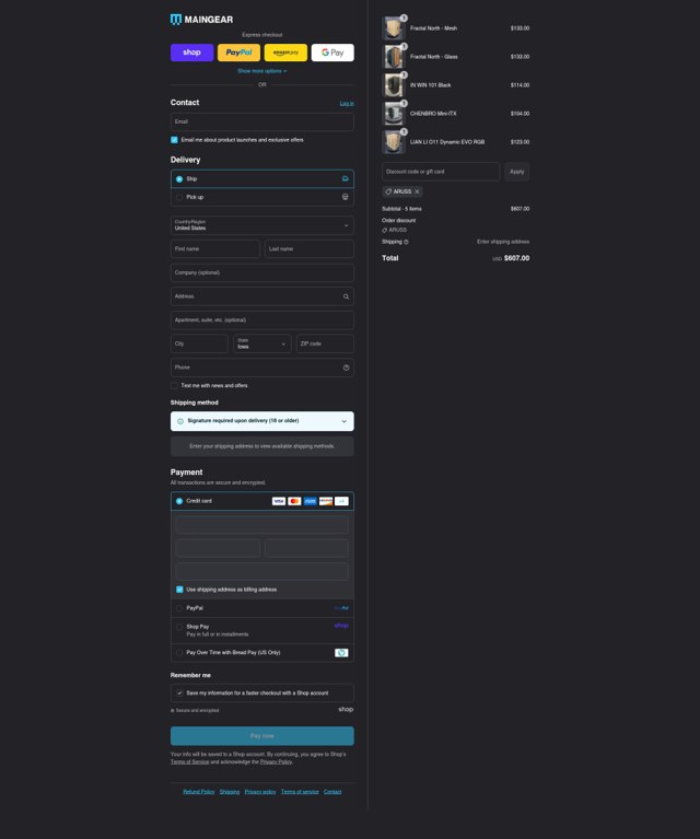Maingear checkout page showing Maingear discount code box | Screenshot taken by SimplyCodes community member on Sep 3, 2025