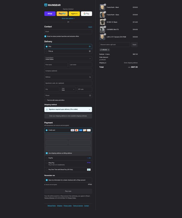 Maingear checkout page showing Maingear discount code box | Screenshot taken by SimplyCodes community member on Aug 29, 2025