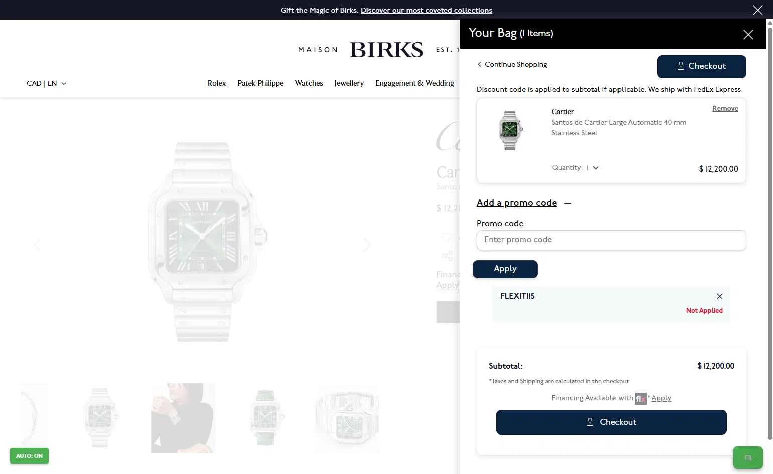 Maison Birks checkout page showing Maison Birks promo code box | Screenshot taken by SimplyCodes community member on Nov 13, 2025
