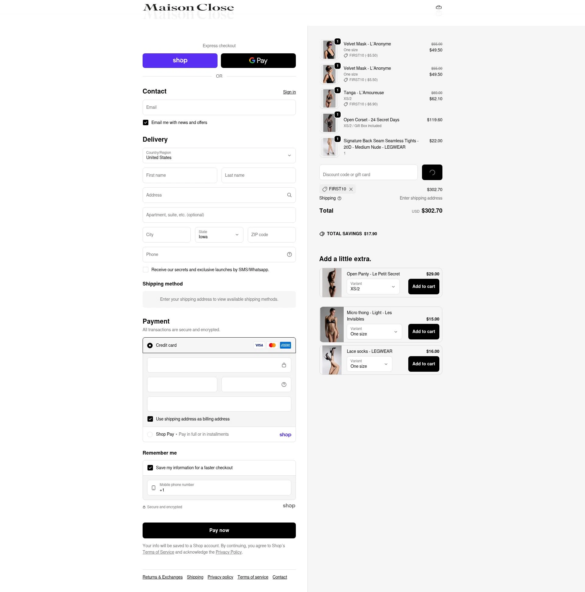 Maison Close checkout page showing Maison Close promo code box | Screenshot taken by SimplyCodes community member on Jan 21, 2026