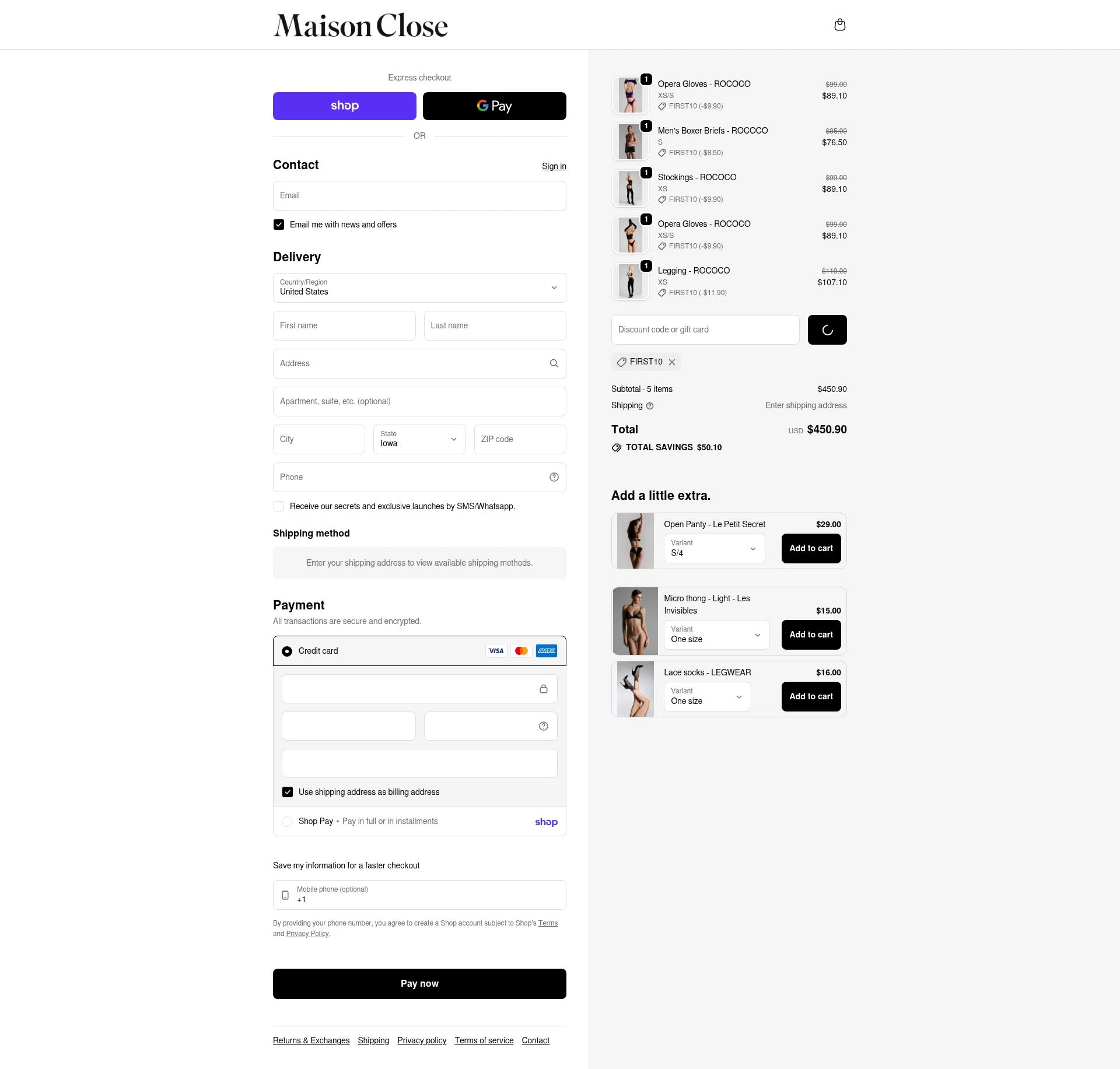 Maison Close checkout page showing Maison Close promo code box | Screenshot taken by SimplyCodes community member on Feb 12, 2026