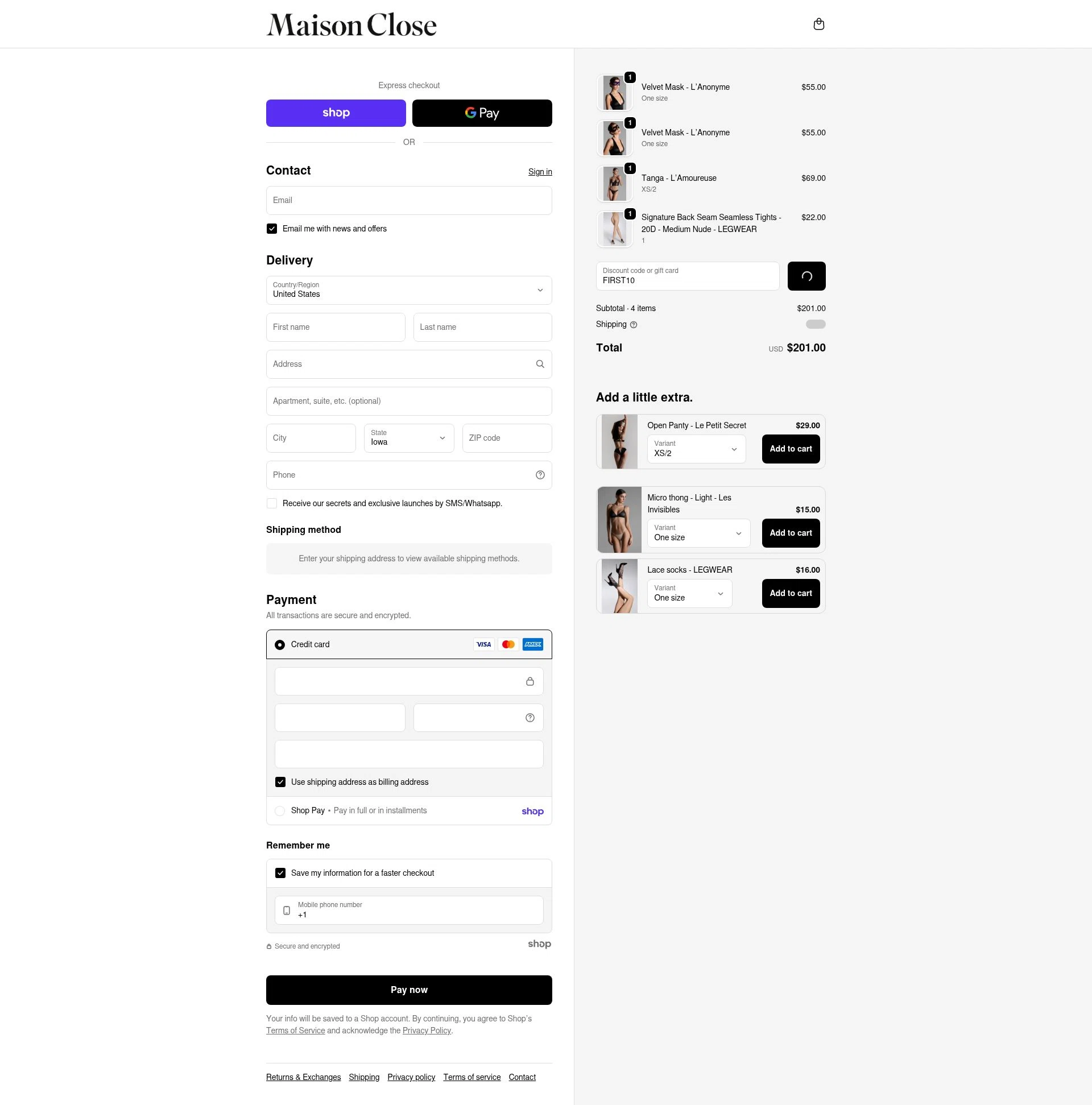 Maison Close checkout page showing Maison Close promo code box | Screenshot taken by SimplyCodes community member on Jan 26, 2026