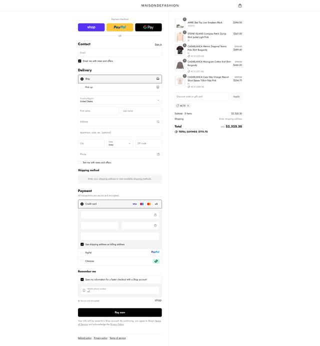 Maison De Fashion checkout page showing Maison De Fashion discount code box | Screenshot taken by SimplyCodes community member on Sep 11, 2025