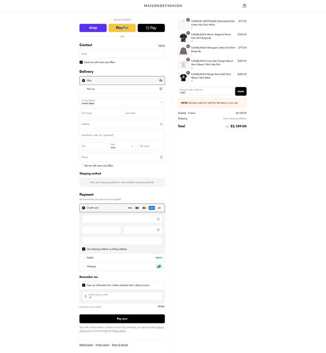 Maison De Fashion checkout page showing Maison De Fashion discount code box | Screenshot taken by SimplyCodes community member on Sep 7, 2025